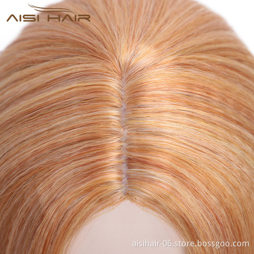 Aisi Hair Synthetic Yaki Middle Part Short Bob Wigs Brown Color Heat Resistant Synthetic Fiber Machine Made Wigs for Women